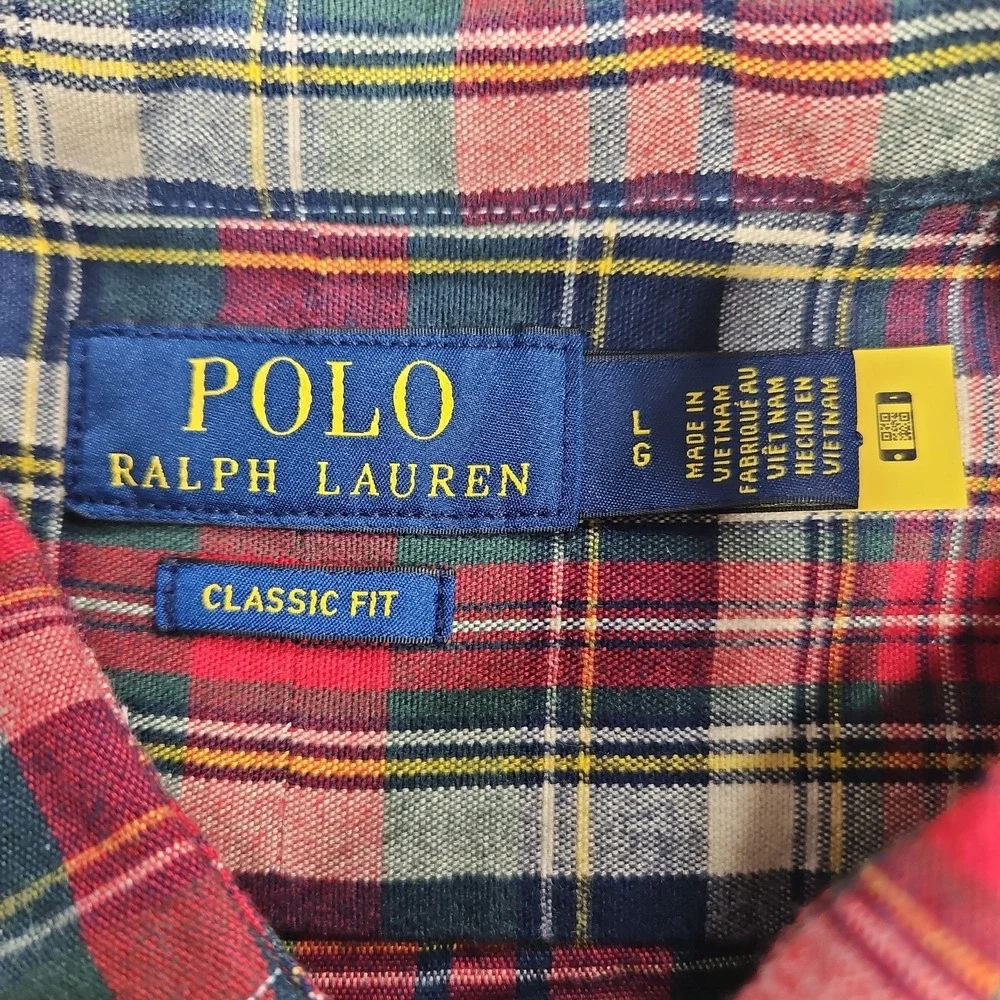 Polo Ralph Lauren Classic Fit Plaid Oxford Button Down Shirt Red Green Mens L
